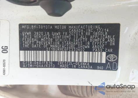 2015 Toyota Corolla Le from USA, damaged, VIN 2T1BURHE6FC333402